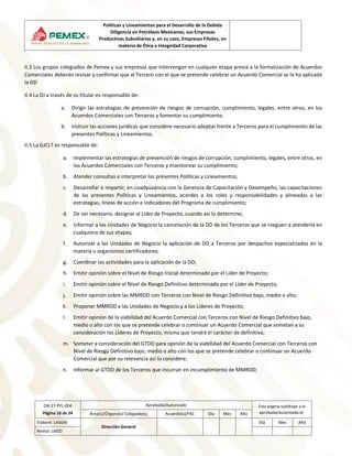 Políticas y Lineamientos para el Desarrollo de la Debida
Diligencia en Petróleos Mexicanos, sus Empresas
Productivas Subsi...