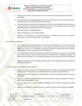 Políticas y Lineamientos para el Desarrollo de la Debida
Diligencia en Petróleos Mexicanos, sus Empresas
Productivas Subsi...