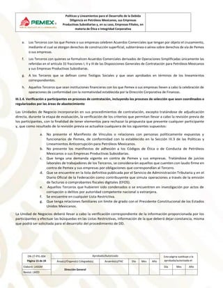 Políticas y Lineamientos para el Desarrollo de la Debida
Diligencia en Petróleos Mexicanos, sus Empresas
Productivas Subsi...