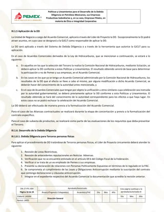 Políticas y Lineamientos para el Desarrollo de la Debida
Diligencia en Petróleos Mexicanos, sus Empresas
Productivas Subsi...