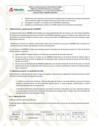 Políticas y Lineamientos para el Desarrollo de la Debida
Diligencia en Petróleos Mexicanos, sus Empresas
Productivas Subsi...