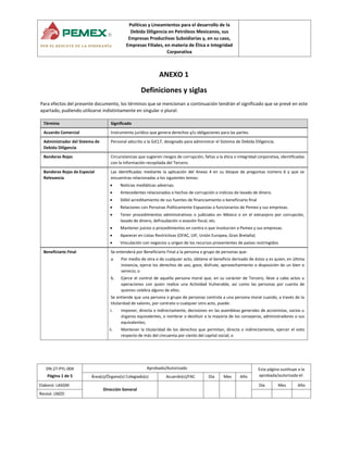 Políticas y Lineamientos para el desarrollo de la
Debida Diligencia en Petróleos Mexicanos, sus
Empresas Productivas Subsi...