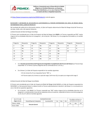 Políticas y Lineamientos para el Desarrollo de la Debida
Diligencia en Petróleos Mexicanos, sus Empresas
Productivas Subsi...