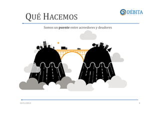 QUÉ HACEMOS
Somos un puente entre acreedores y deudores

13/11/2013

4

 