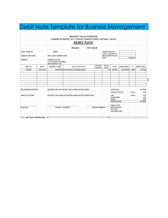 debit note template excel format debit note template