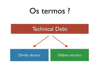 Technical Debt
Dívida técnica Débito técnico
Os termos ?
 