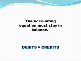 The accounting
equation must stay in
      balance.
 