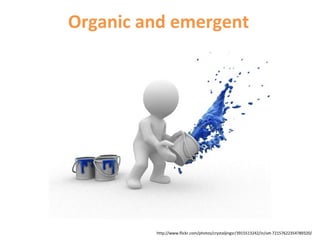 http://www.flickr.com/photos/eelssej_/524781662/
Organic and emergent
http://www.flickr.com/photos/crystaljingsr/3915513242/in/set-72157622354789320/
 