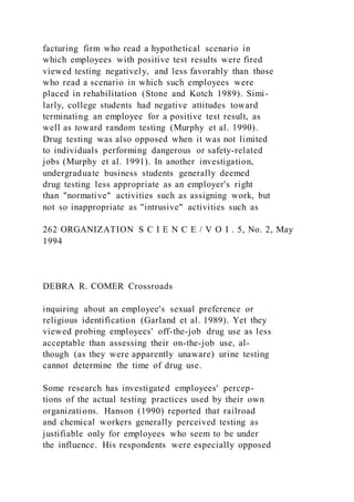 DEBRA R. COMER CrossroadsA Case Against Workplace Drug Tes | DOCX