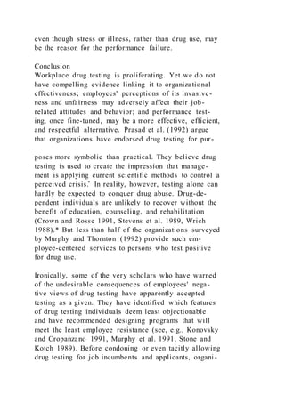 DEBRA R. COMER CrossroadsA Case Against Workplace Drug Tes | DOCX