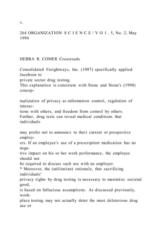 DEBRA R. COMER CrossroadsA Case Against Workplace Drug Tes | DOCX