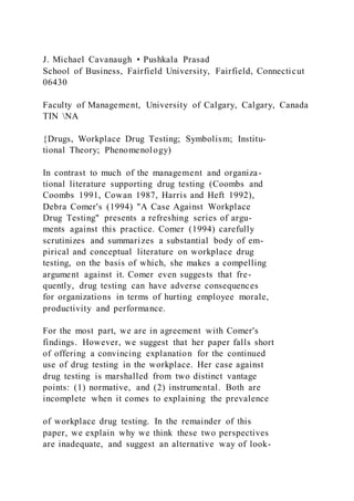 DEBRA R. COMER CrossroadsA Case Against Workplace Drug Tes | DOCX