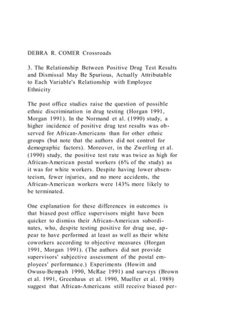DEBRA R. COMER CrossroadsA Case Against Workplace Drug Tes | DOCX