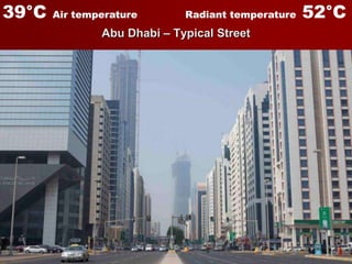 Environmental Design Response │ March 2012
Abu Dhabi – Typical Street
Radiant temperature 52°C39°C Air temperature
 
