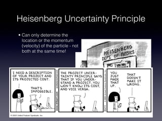Heisenberg Uncertainty Principle
• Can only determine the
  location or the momentum
  (velocity) of the particle - not
  both at the same time!
 