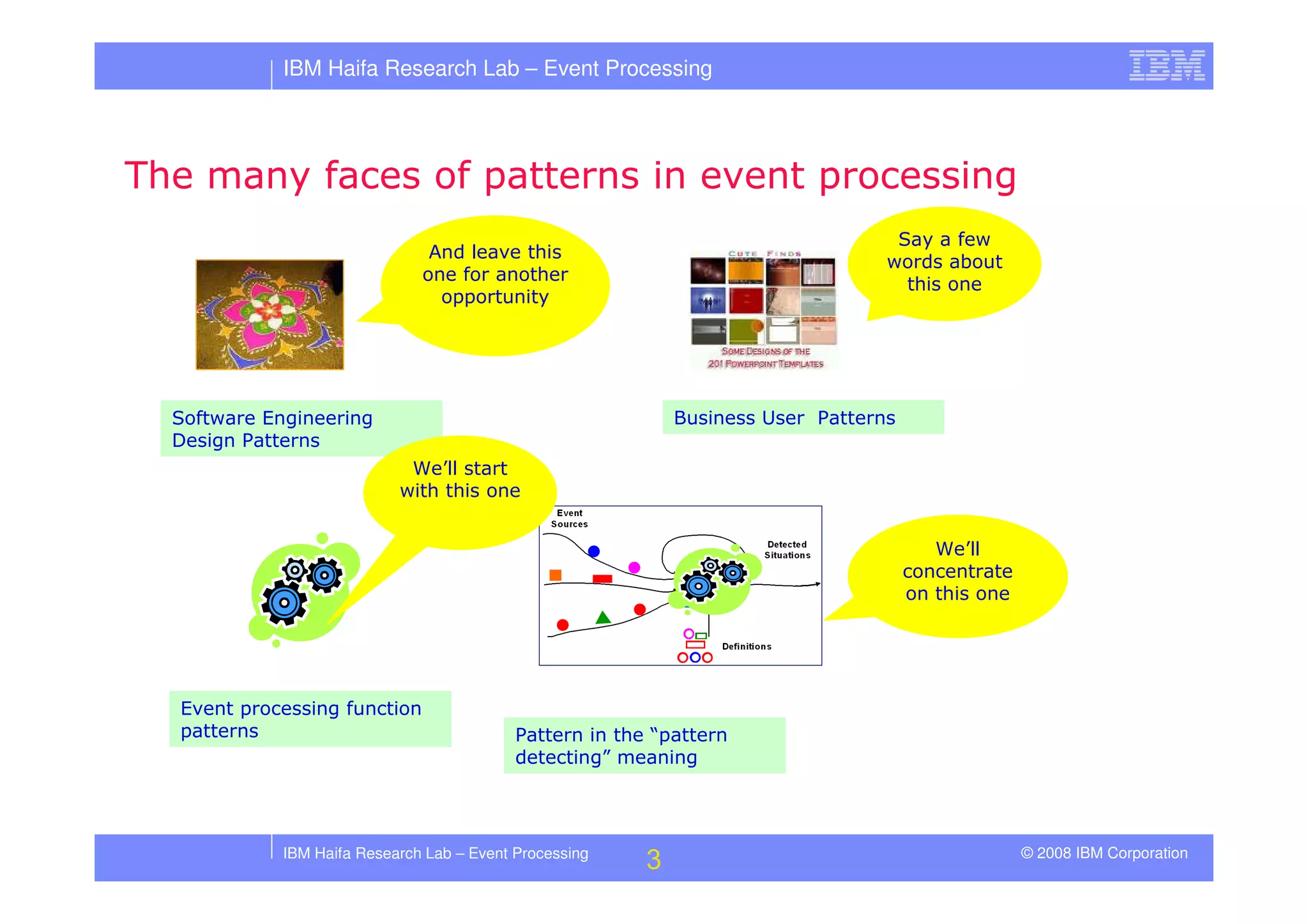 Tutorial in DEBS 2008 - Event Processing Patterns
