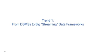 21
Trend 1:
From DSMSs to Big “Streaming” Data Frameworks
 