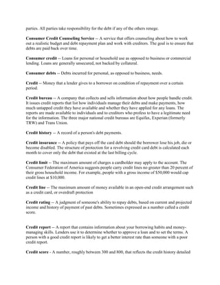 Debt And Finance Terminology