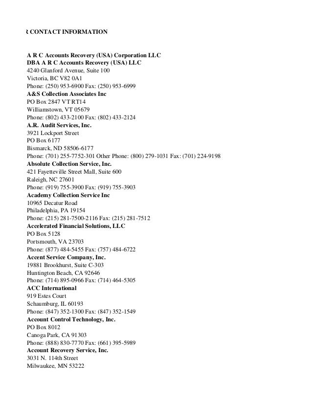 debt collector contact information