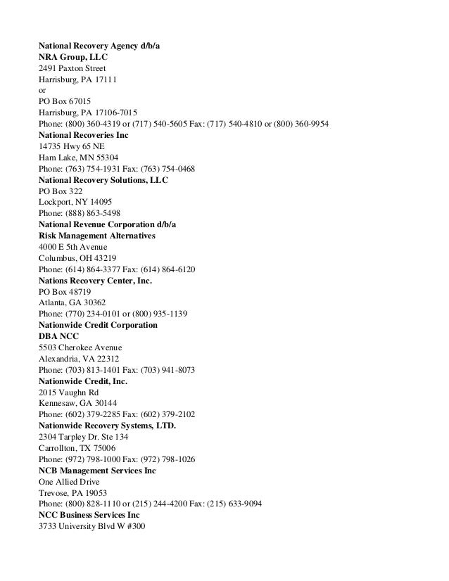 debt collector contact information