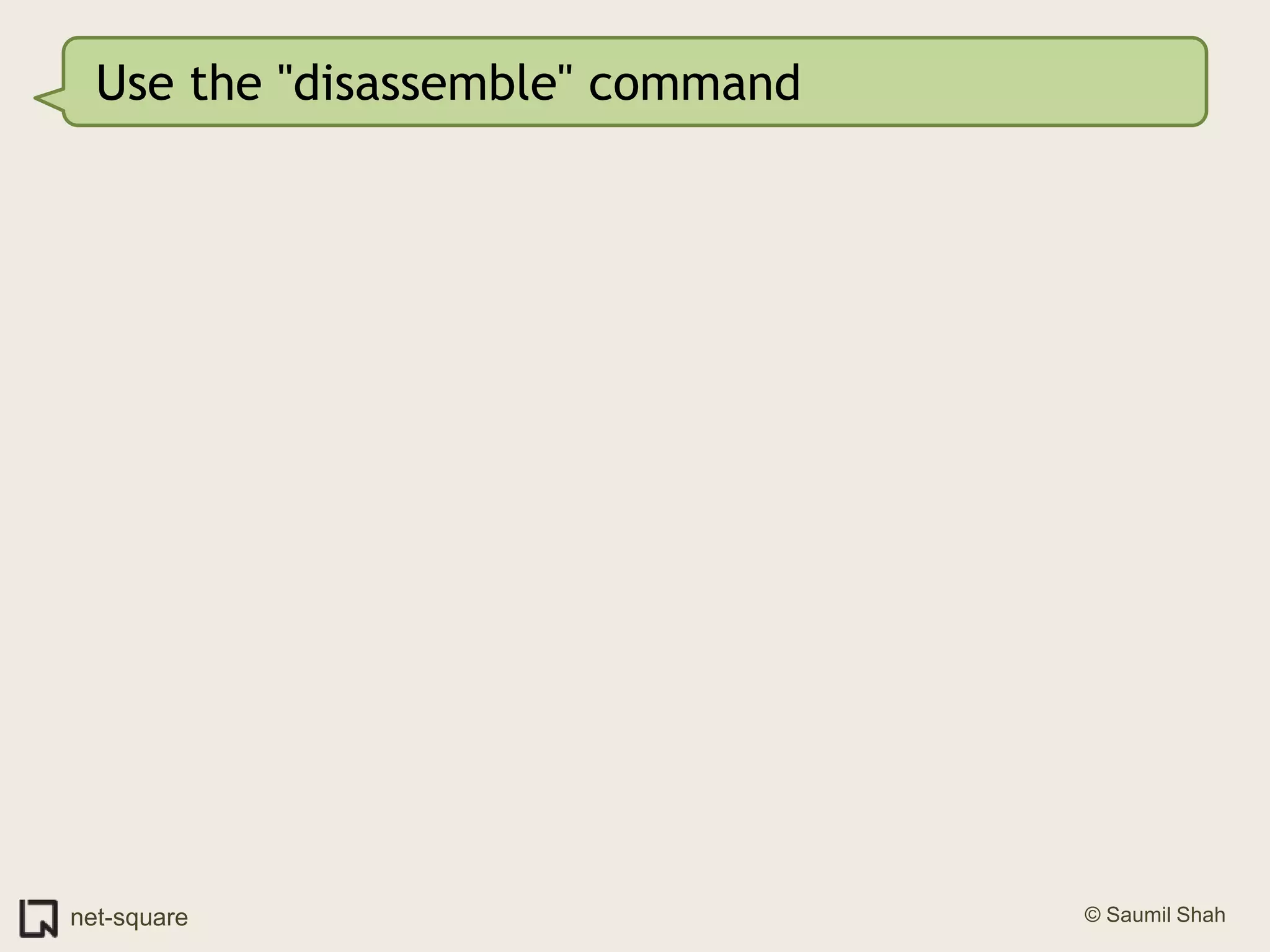 Use the "disassemble" command