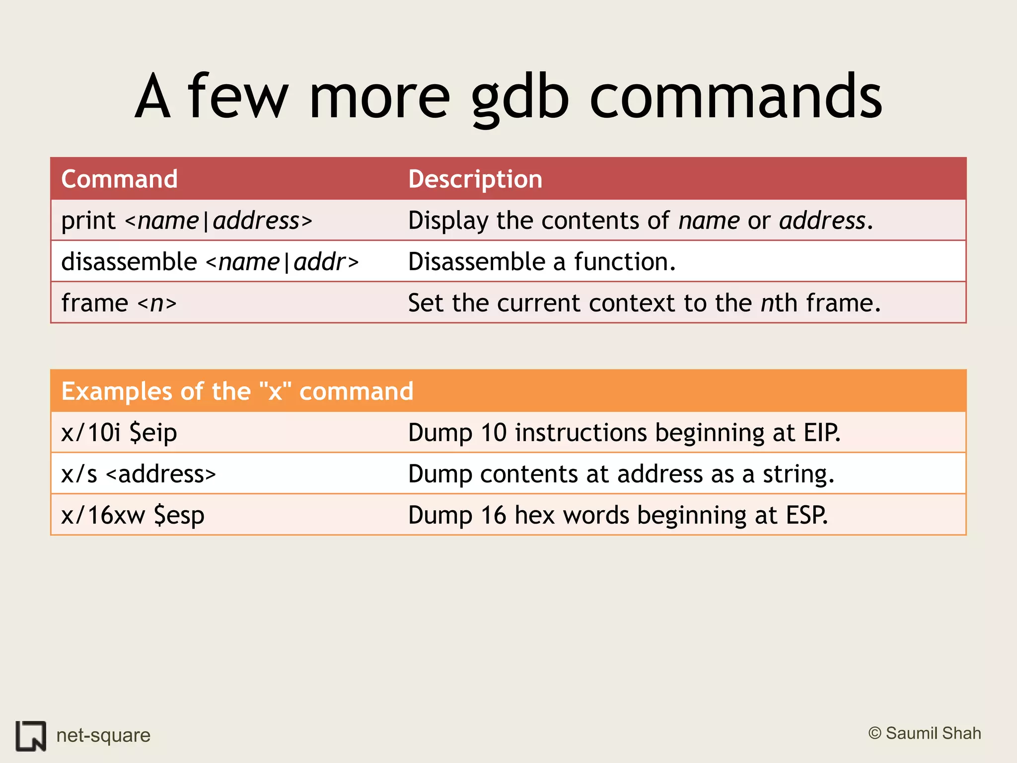 A few more gdb commands