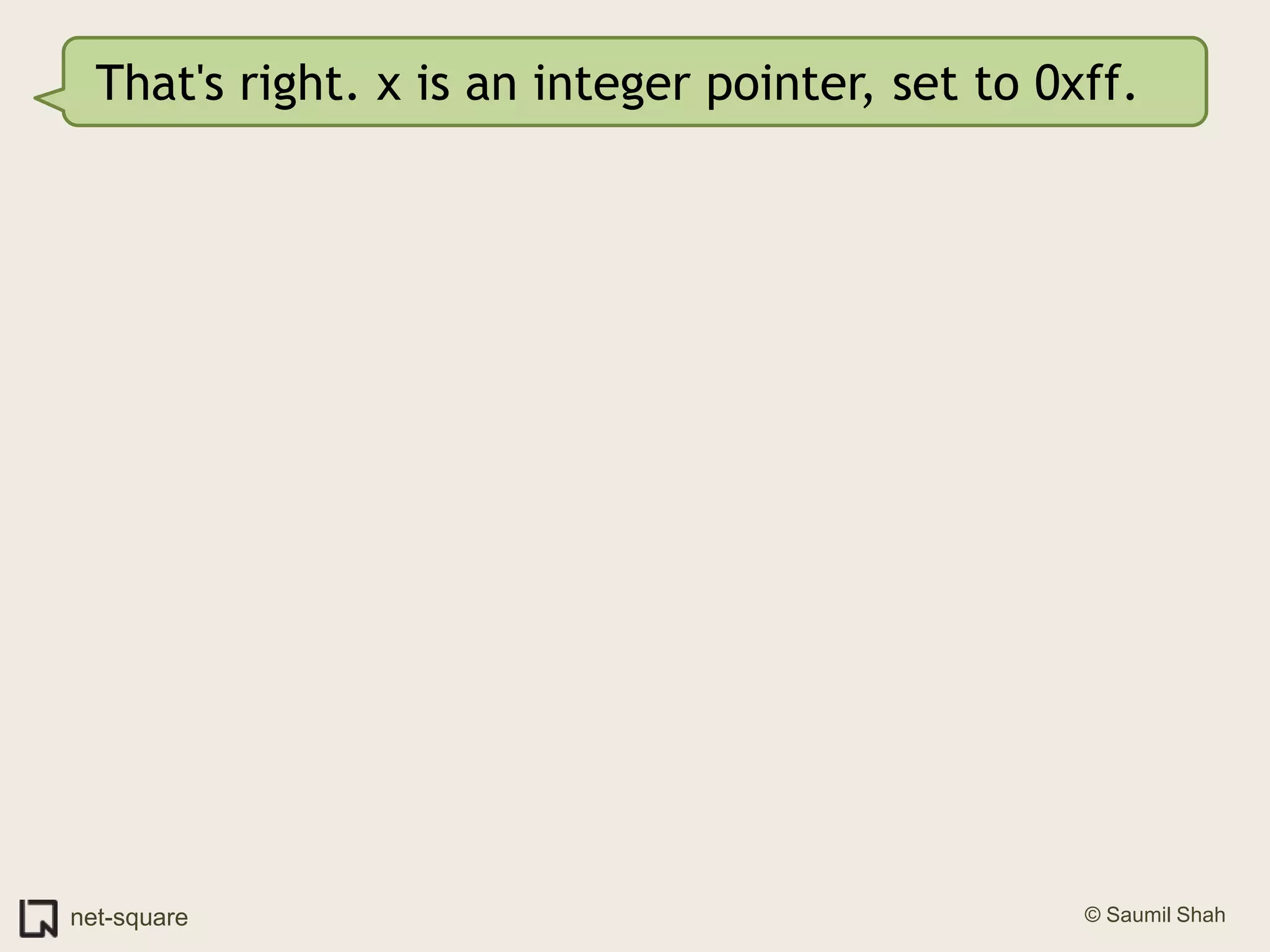 That's right. x is an integer pointer, set to 0xff.