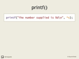 printf()printf("The number supplied is %d\n", *x);