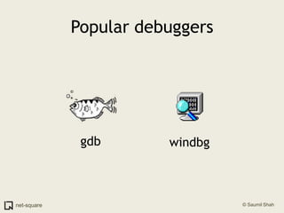Popular debuggers<br />gdb<br />windbg<br />
