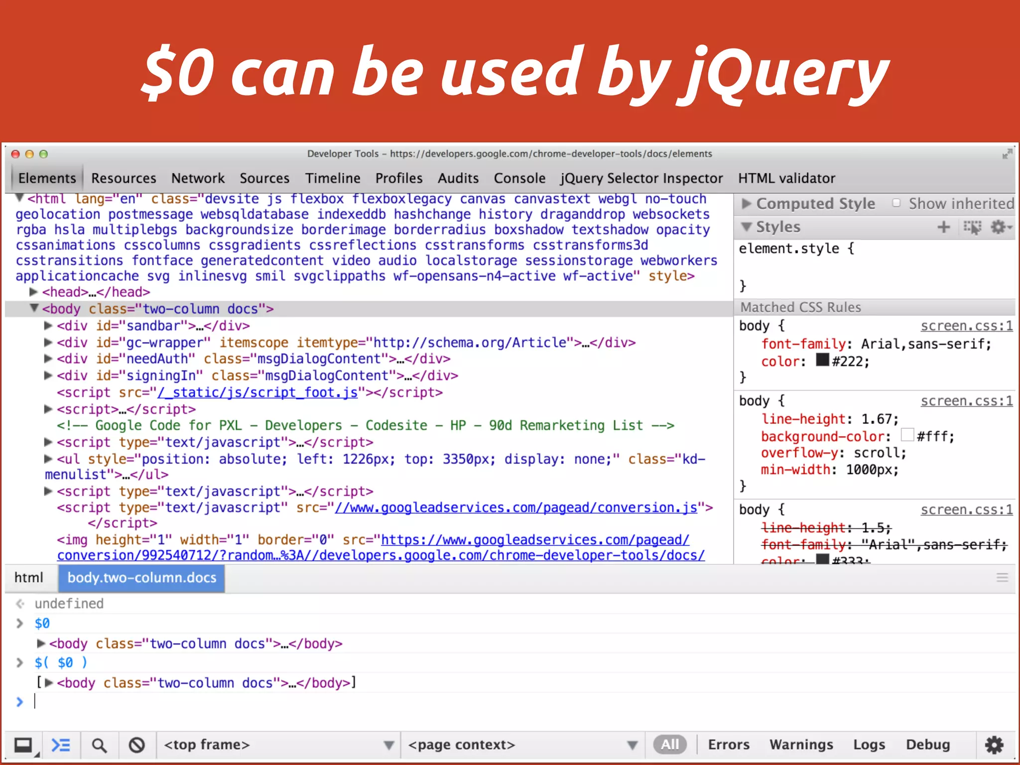$0 can be used by jQuery
 