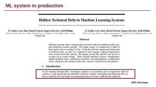 ML system in production
NIPS 2015 paper
 