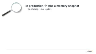 In production → take a memory snaphot
procdump -ma <pid>
 