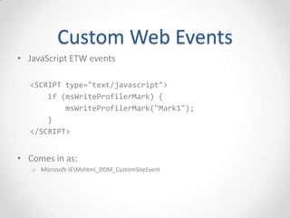 xperfview - Stacks
• By using the -StackWalk tag, you
can enable stacks on many events
• Public symbol servers:
o https://msdl.microsoft.com/downloa
d/symbols
o http://symbols.mozilla.org/firefox
o https://chromium-browser-
symsrv.commondatastorage.googlea
pis.com
 