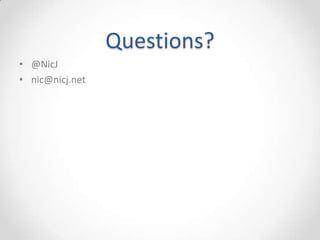 Links
Xperf/ETW
• http://msdn.microsoft.com/en-us/performance/cc825801.aspx
• http://blogs.msdn.com/b/ie/archive/2010/06/21/measuring-
browser-performance-with-the-windows-performance-
tools.aspx
• https://github.com/google/UIforETW
W3C WebPerf
• http://www.w3.org/2010/webperf/
• http://www.w3.org/wiki/Web_Performance/Publications
• http://w3c-test.org/webperf/specs/NavigationTiming/
 