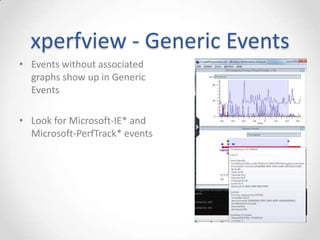 xperfview - Summary Tables
• All of the graphs can be
interacted with - zoom,
popups, right-clicked
• Summary Tables show data
in tabular form
 