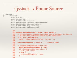 ::jssource Print f() Source
> 2421205bced9::jssource
file: http.js
1066 function ServerResponse(req) {
1067 OutgoingMessag...