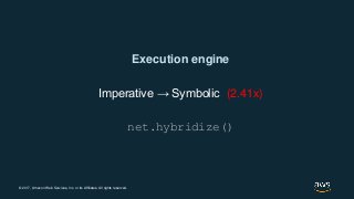 © 2017, Amazon Web Services, Inc. or its Affiliates. All rights reserved.
Execution engine
Imperative → Symbolic (2.41x)
n...