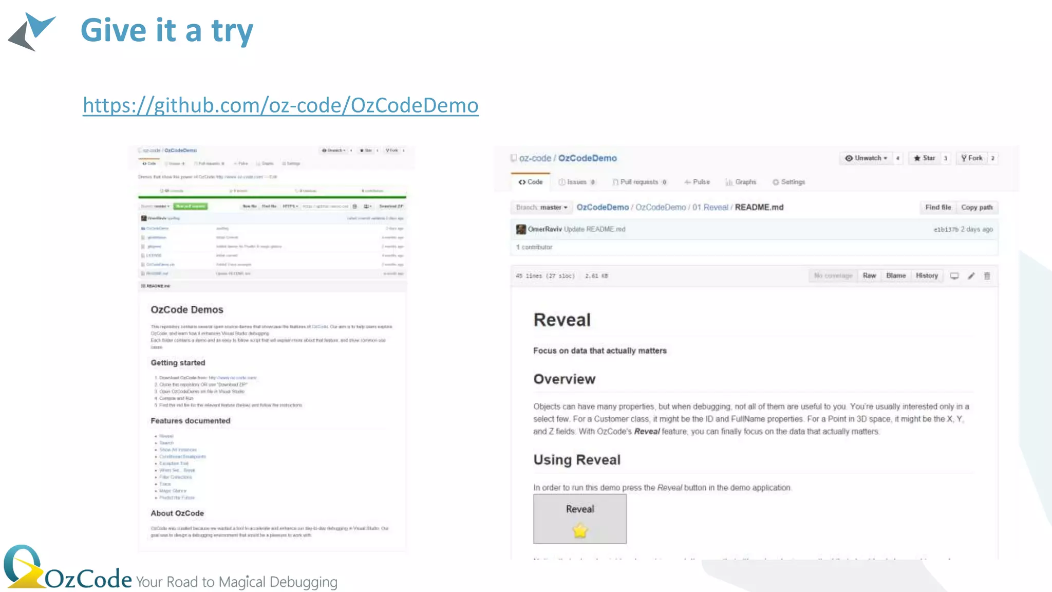 Give it a try
https://github.com/oz-code/OzCodeDemo
 