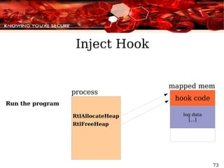 Inject Hook process Run the program mapped mem RtlAllocateHeap RtlFreeHeap 