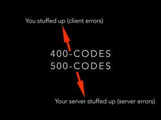 4 0 0 - C O D E S  
5 0 0 - C O D E S
You stuffed up (client errors)
Your server stuffed up (server errors)
 