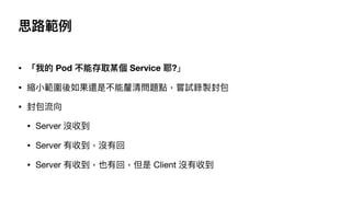 ˼·
? ҵ Pod ܴȡĳ Service Ү?
? s?߀ǲ冖}cLԇu
? 
? Server ]յ
? Server յ]л
? Server յҲлأ Client ]յ
 