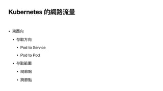 Kubernetes ľW·
? |?
? ȡ?
? Pod to Service
? Pod to Pod
? ȡ
? ͬc
? 繝c
 