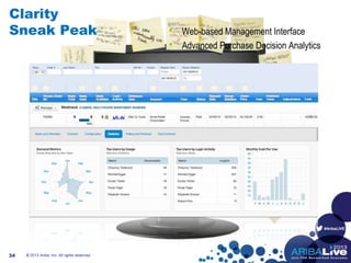 #AribaLIVE
Clarity
Sneak Peak • Web-based Management Interface
• Advanced Purchase Decision Analytics
© 2013 Ariba, Inc. All rights reserved.34
 