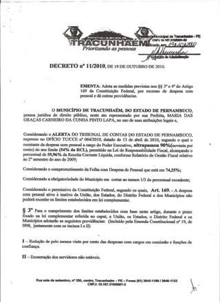 Ofício Tribunal de Contas Prefeitura de Tracunhaém