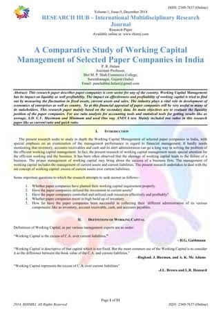 A Comparative Study of Working Capital Management of Selected Paper ...