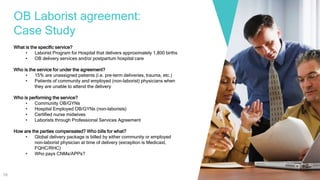 OB Laborist agreement:
Case Study
What is the specific service?
• Laborist Program for Hospital that delivers approximatel...