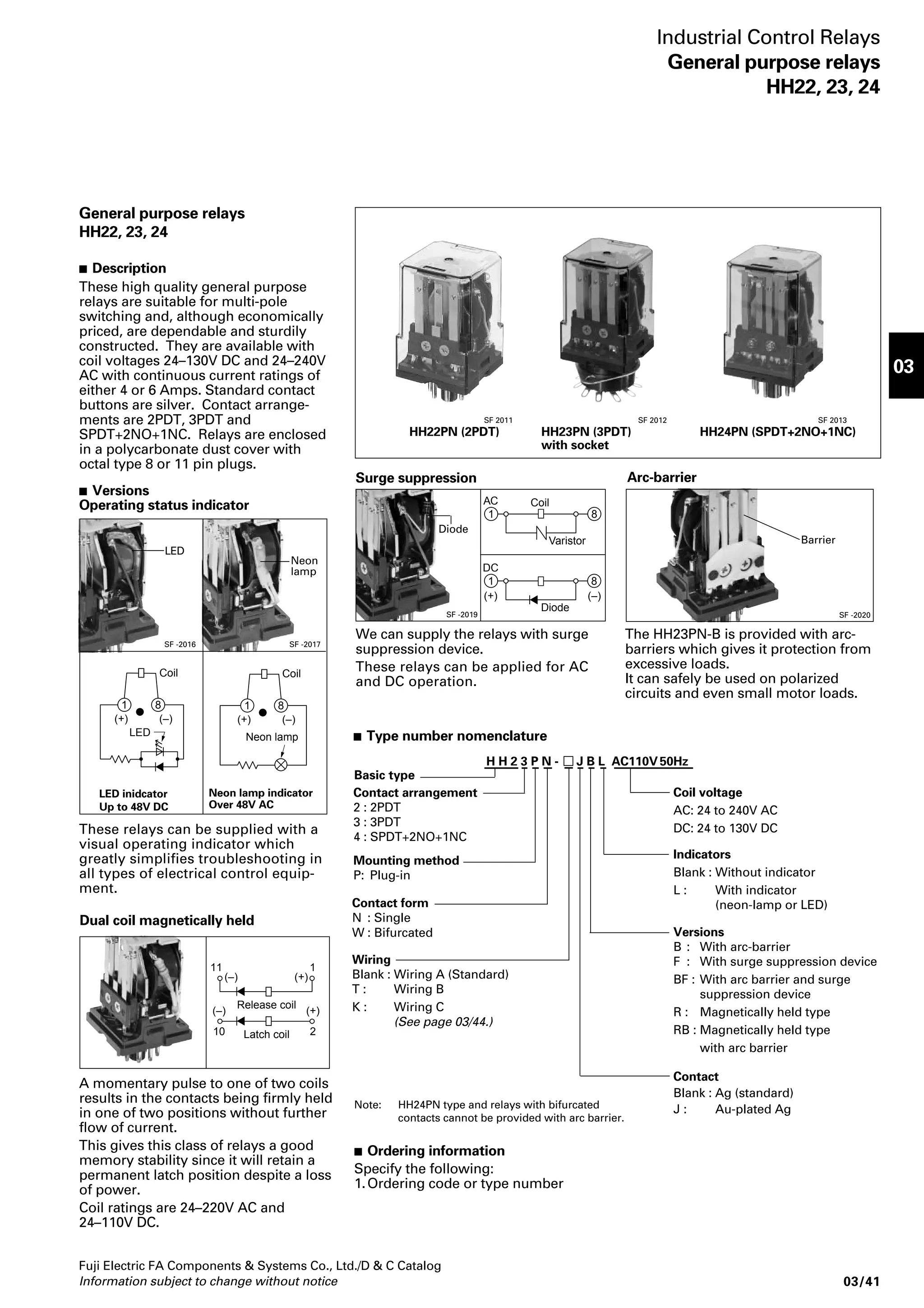 Coils 
Coils are available with nominal 
voltages within the following ranges. 
Coil voltage Power consumption 
6 to 120V DC Approx. 0.9W 
6 to 240V AC Approx. 1.0VA 
(50/60Hz) (60Hz) 
 