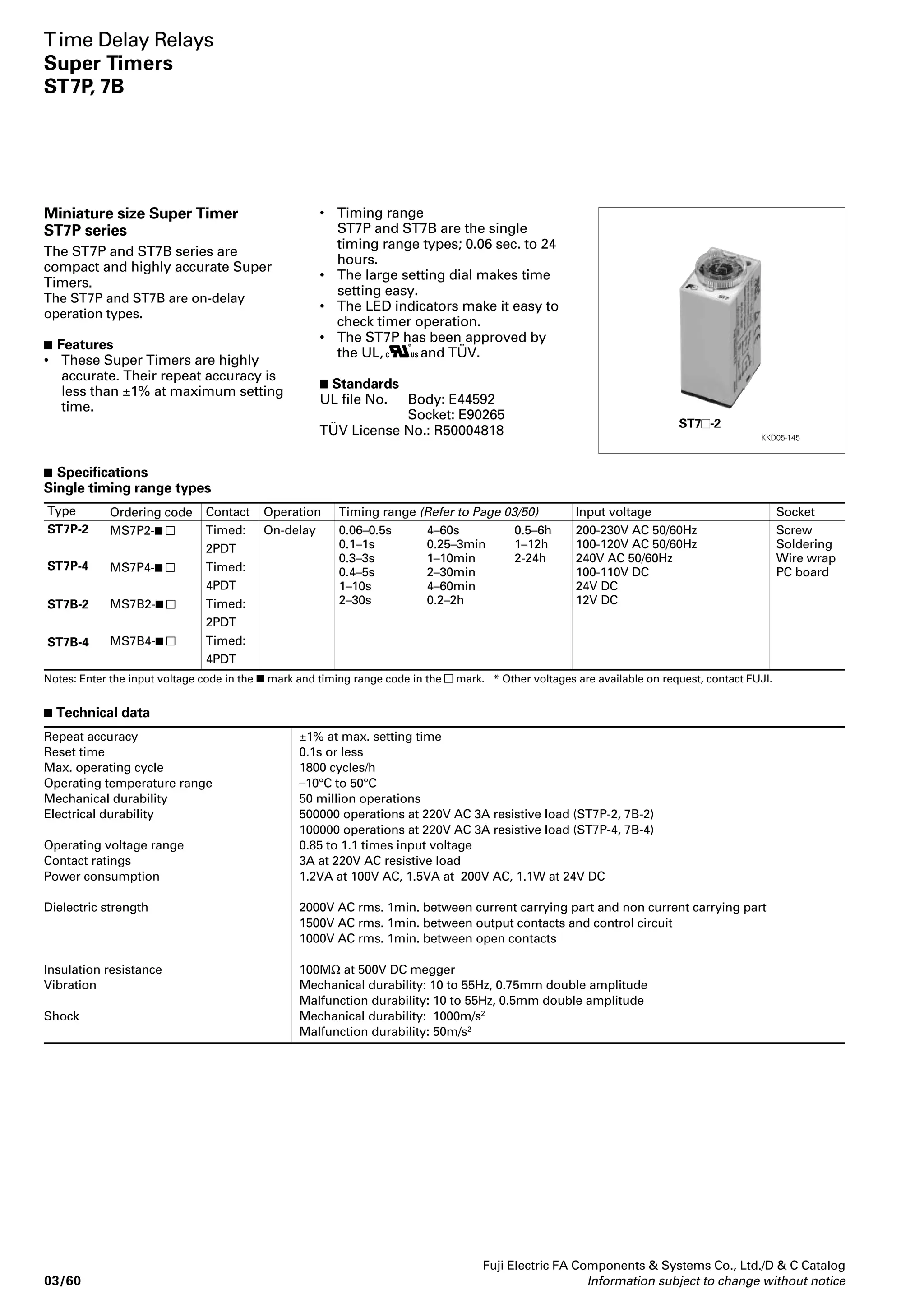 Versions (Plug–in mounting) 
Relays 
Classification Contact form and Wiring diagram A Wiring diagram B Wiring diagram C 
Type Ordering Type Ordering Type Ordering 
code code code 
Standard Without Single 2PDT HH22PN RC2CP- HH22PN-T RC2CPT- HH22PN-K 
LED 3PDT HH23PN RC3CP- HH23PN-T RC3CPT- HH23PN-K RC3CPK- 
2NO+1NC+SPDT HH24PN RC4MP- – – 
Bifurcated 2PDT HH22PW RC2CPW- HH22PW-T RC2CPWT- HH22PW-K 
3PDT HH23PW RC3CPW- HH23PW-T RC3CPWT- HH23PW-K RC3CPWK- 
2NO+1NC+SPDT HH24PW RC4MPW- – – 
With LED Single 2PDT HH22PN-L RC2CPL- HH22PN-TL RC2CPTL- HH22PN-KL 
3PDT HH23PN-L RC3CPL- HH23PN-TL RC3CPTL- HH23PN-KL RC3CPKL- 
2NO+1NC+SPDT HH24PN-L RC4MPL- – – 
Bifurcated 2PDT HH22PW-L RC2CPWL- HH22PW-TL RC2CPWTL- HH22PW-KL 
3PDT HH23PW-L RC3CPWL- HH23PW-TL RC3CPWTL- HH23PW-KL RC3CPWKL- 
2NO+1NC+SPDT HH24PW-L RC4MPWL-– – 
With surge Without Single 2PDT HH22PN-F RC2CPF- HH22PN-TF RC2CPTF- HH22PN-KF 
suppression LED 3PDT HH23PN-F RC3CPF- HH23PN-TF RC3CPTF- HH23PN-KF RC3CPKF- 
device 2NO+1NC+SPDT HH24PN-F RC4MPF- – – 
Bifurcated 2PDT HH22PW-F RC2CPWF- HH22PW-TF RC2CPWTF- HH22PW-KF 
3PDT HH23PW-F RC3CPWF- HH23PW-TF RC3CPWTF- HH23PW-KF RC3CPWKF- 
2NO+1NC+SPDT HH24PW-F RC4MPWF-– – 
With LED Single 2PDT HH22PN-FL RC2CPG- HH22PN-TFL RC2CPTG- HH22PN-KFL 
3PDT HH23PN-FL RC3CPG- HH23PN-TFL RC3CPTG- HH23PN-KFL RC3CPKG- 
2NO+1NC+SPDT HH24PN-FL RC4MPG- – – 
Bifurcated 2PDT HH22PW-FL RC2CPWG- HH22PW-TFL RC2CPWTG- HH22PW-KFL 
3PDT HH23PW-FL RC3CPWG- HH23PW-TFL RC3CPWTG- HH23PW-KFL RC3CPWKG- 
2NO+1NC+SPDT HH24PW-FL RC4MPWG-– – 
With arc Without Single 2PDT (HH22PN RC2CP-) (HH22PN-T RC2CPT-) (HH22PN-K 
barrier LED 3PDT HH23PN-B RC3CPB- HH23PN-TB RC3CPBT- HH23PN-KB RC3CPBK- 
Bifurcated 2PDT (HH22PW RC2CPW-) (HH22PW-T RC2CPWT-) (HH22PW-K 
With LED Single 2PDT (HH22PN-L RC2CPL-) (HH22PN-TL RC2CPTL-) (HH22PN-KL 
3PDT HH23PN-BL RC3CPBL- HH23PN-TBL RC3CPBTL- HH23PN-KBL RC3CPBKL- 
Bifurcated 2PDT (HH22PW-L RC2CPWL-) (HH22PW-TL RC2CPWTL-) (HH22PW-KL 
Without Single 2PDT (HH22PN-F RC2CPF-) (HH22PN-TF RC2CPTF-) (HH22PN-KF 
LED 3PDT HH23PN-BF RC3CPBF- HH23PN-TBF RC3CPBTF- HH23PN-KBF RC3CPBKF- 
Bifurcated 2PDT (HH22PW-F RC2CPWF-) (HH22PW-TF RC2CPWTF-) (HH22PW-KF 
With LED Single 2PDT (HH22PN-FL RC2CPG-) (HH22PN-TFL RC2CPTG-) (HH22PN-KFL 
3PDT HH23PN-BFL RC3CPBG- HH23PN-TBFL RC3CPBTG- HH23PN-KBFL RC3CPBKG- 
Bifurcated 2PDT (HH22PW-FL RC2CPWG-) (HH22PW-TFL RC2CPWTG-) (HH22PW-KFL 
With arc 
barrier and 
surge 
suppression 
device 
Magnetically Without Single 2PDT HH22PN-R RC2CPR- – – 
held LED 1NO+1NC+SPDT HH23PN-R RC3MPR- – – 
Bifurcated 2PDT HH22PW-R RC2CPWR-– – 
1NO+1NC+SPDT HH23PW-R RC3MPWR-– – 
Magnetically Without Single 2PDT (HH22PN-R RC2CPR-) – – 
held with LED 1NO+1NC+SPDT HH23PN-RB RC3MPRB-– – 
arc barrier Bifurcated 2PDT (HH22PW-R RC2CPWR-)– – 
• Although the type in parenthesis denotes a relay having no arc barriers, it has good insulation performance equal to the relay with arc barriers, as it 
has enough insulation distance between contacts. 
 Operating current and electrical durability 
Voltage 
200V AC 
Ind. load 
200V AC 
Res. load 
24V DC 
Ind. load 
100V DC 
Res. load 
24V DC 
Res. load 
Current (A) 
Make 
15 *1 
10 
3 
31 
1 *3 
0.3 
0.5 
0.1 
3 
0.5 
Break 
3 *2 
1 
0.3 
31 
1 *3 
0.3 
0.5 
0.1 
3 
0.5 
Electrical durability (×103 operations) 
HH22PN, 23PN, 24PN HH24PW 
HH22PW, 23PW 
200 100 
600 300 
2400 1200 
800 400 
3000 1500 
600 300 
3000 1500 
1000 500 
5000 4000 
600 300 
5000 3000 
Note: Power factor: *1 cosφ=0.7 *2 cosφ=0.3 to 0.4 
Time constant: *3 T=15ms 
Fuji Electric FA Components  Systems Co., Ltd./D  C Catalog 
Industrial Control Relays 
General purpose relays 
HH22, 23, 24 
arrangement 
Notes: • Enter the coil voltage code in the  mark. 
Sockets 
Description Type Ordering Used with 
code 
Soldering 8-pin 8GB RX8G HH22P 
11-pin 11GB RX1G HH23P, 24P 
Surface mounting 8-pin TP38S RX38S0 HH22P 
screw terminal 11-pin TP311S RX31S0 HH23P, 24P 
Rail mounting, 8-pin TP38X RX38X0 HH22P 
screw terminal 11-pin TP311X RX31X0 HH23P, 24P 
Hold-down Spring FX1B RZ1B Front connection 
FX1C RZ1C Rear connection 
03/42 Information subject to change without notice 
 