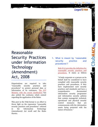 Issue 23 – Dec 2011 | Page - 17




Reasonable
Security Practices                            1. What is meant by „reasonab...