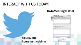 INTERACT WITH US TODAY!
@pursuant
#pursuantwebinar
GoToMeeting® Chat
 